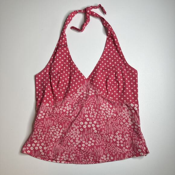 Distsy Floral Halter Crop Top M Pink White Boho Y2K Grunge Hippie Festival - Picture 1 of 7